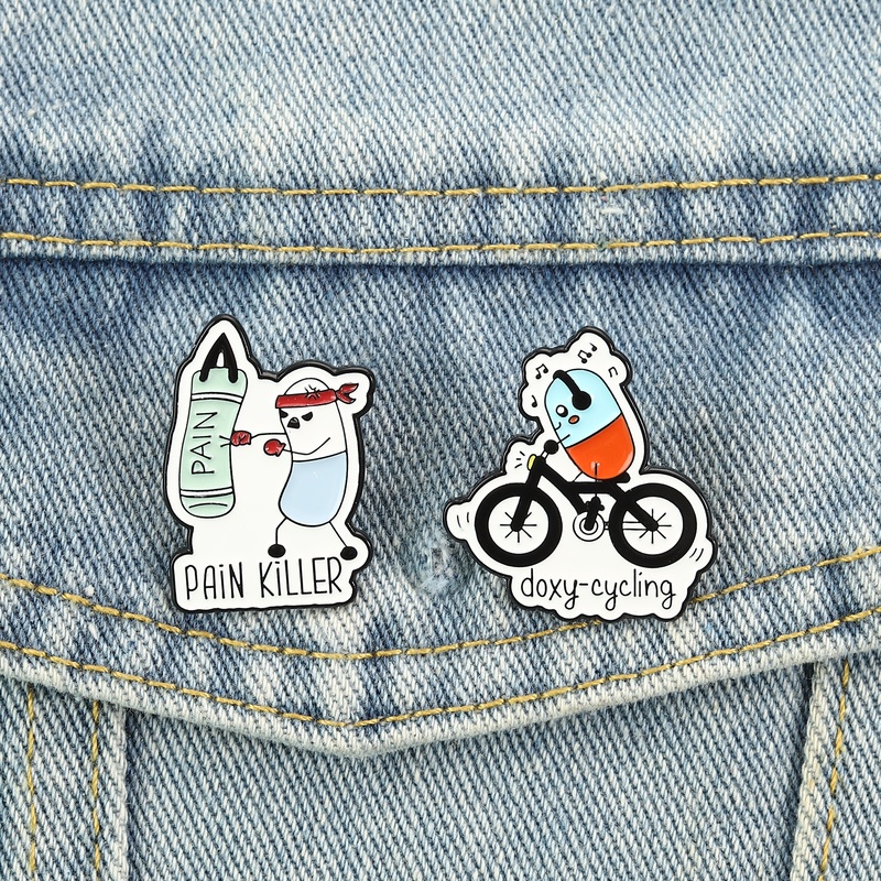 Science Buddies - Doxy-cycling Enamel Pins Cartoon Pain Killer