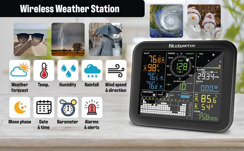 Outdoor Wind Speed Rainfall Wi - Weather Station Indoor ulasan dan harga