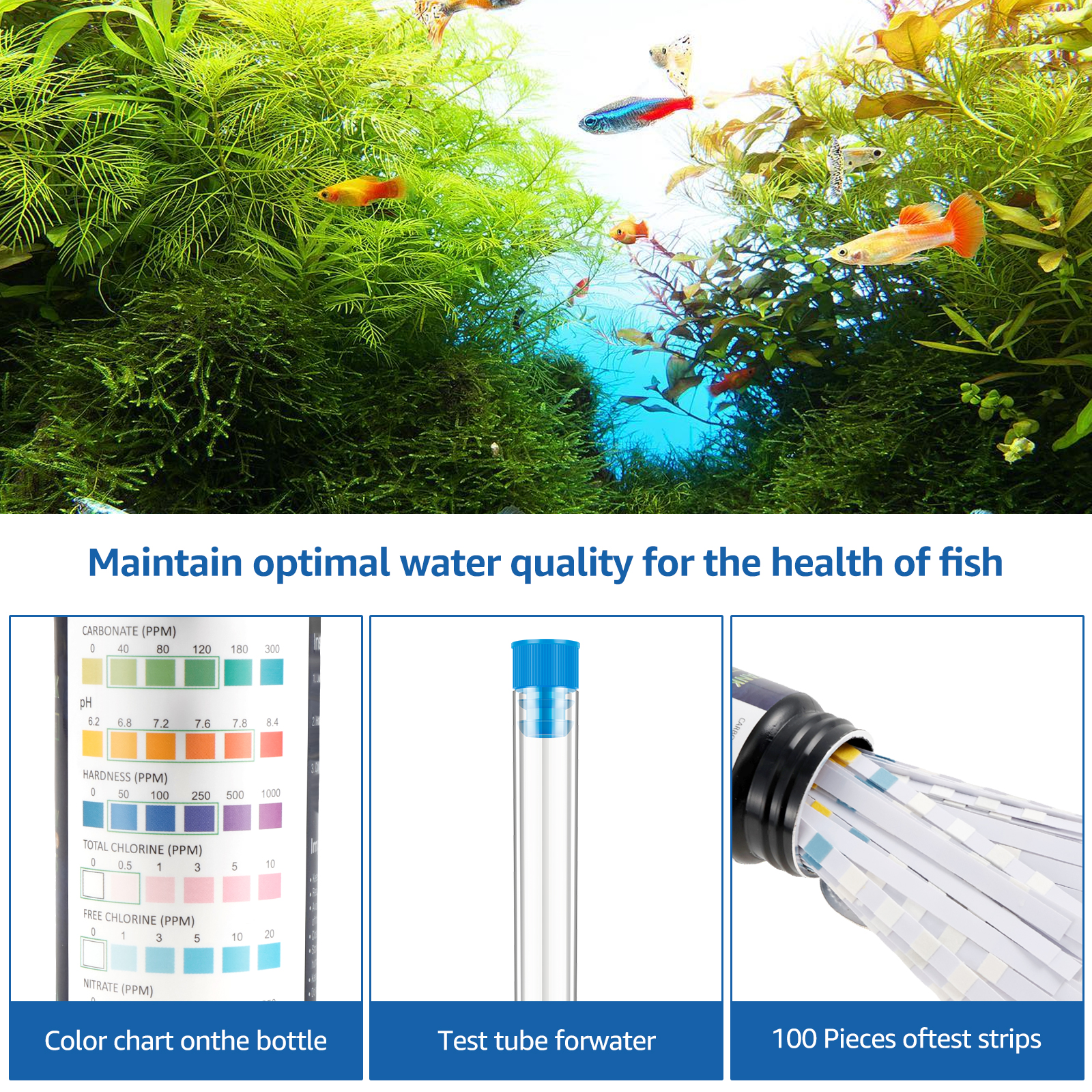 100Pcs 7 in 1 Aquarium Test St - Water Testing Kit ulasan dan harga
